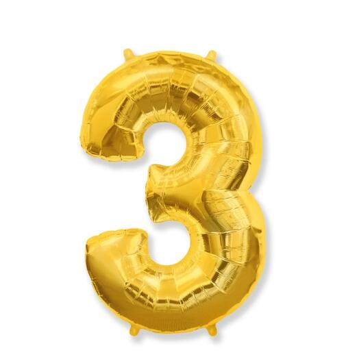 Шар-цифра "3" гелиевый, цвет золото