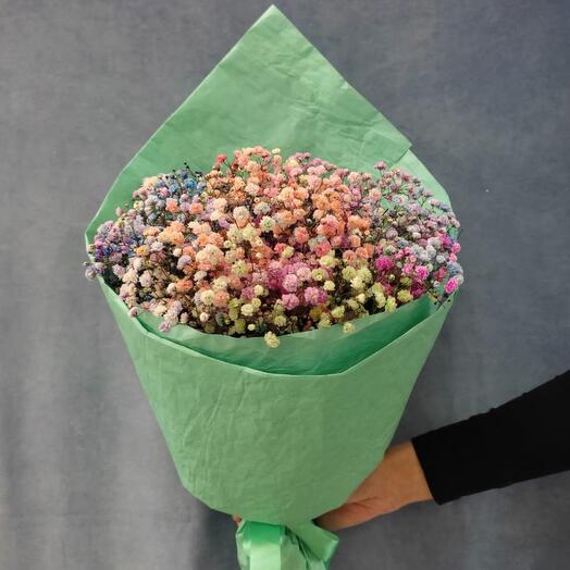 Bouquet with rainbow gypsophila