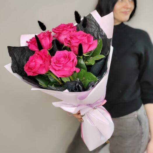 💕Букет из малиновых роз "Фуксия"