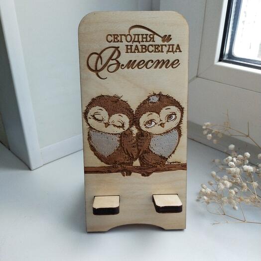 Подставка для телефона / смартфона "Влюбленные совята"