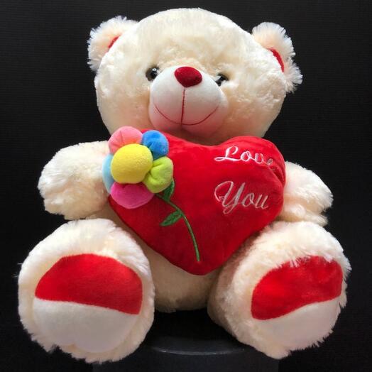 Мягкая игрушка "Мишка молочный с цветочком"