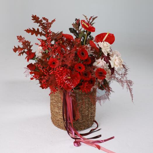 Box with red flowers