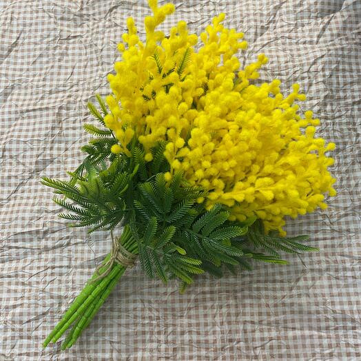 Букет искусственный Мимоза 9 веток жёлто-зелёный h=38 см