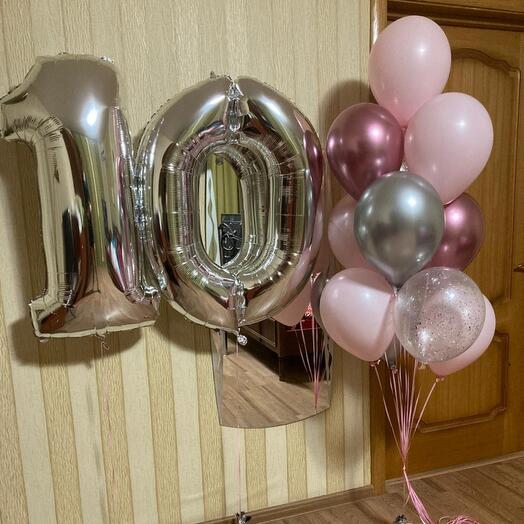Набор шаров девочке на 10лет с цифрами