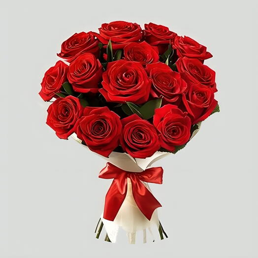 Valentines Day Roses Bouquet Tied with Red Ribbon