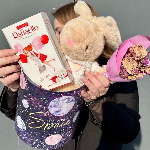 Подарочный набор игрушка конфеты букетик сухоцветов «Фокус любви» 💜