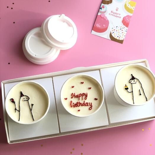 Бенто торт в стакане Cake to go с надписью и рисунком