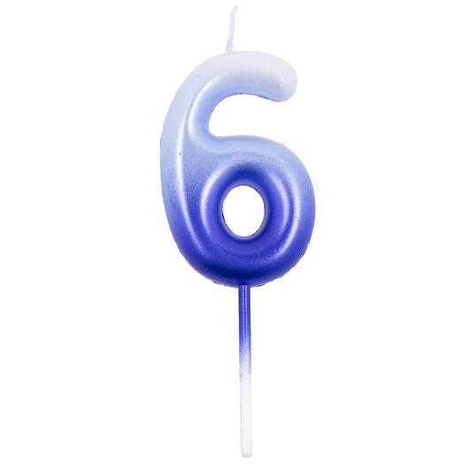 Свеча-цифра "6" сине-белая 6см