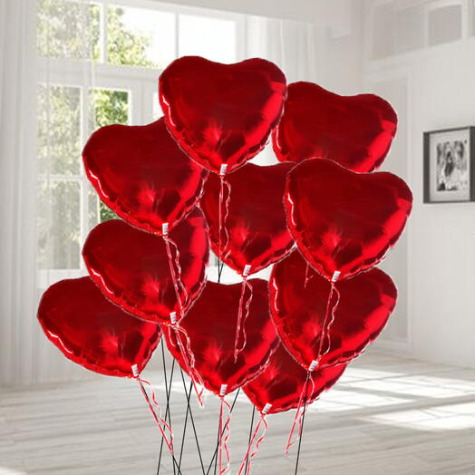 Set of 15 Red Heart Shape Helium Filled Foil Balloons