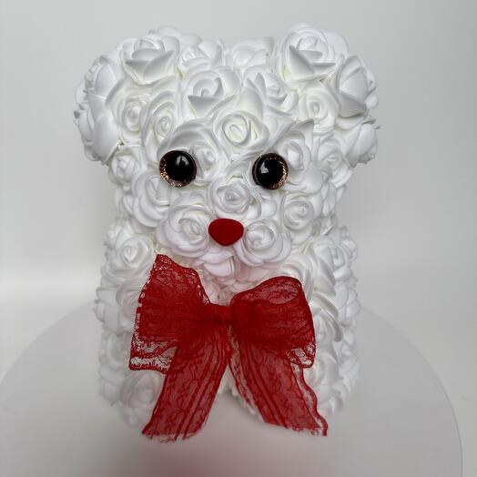 Мишка из роз "Luxury Rose Bear" фоамирана белый,милый подарок