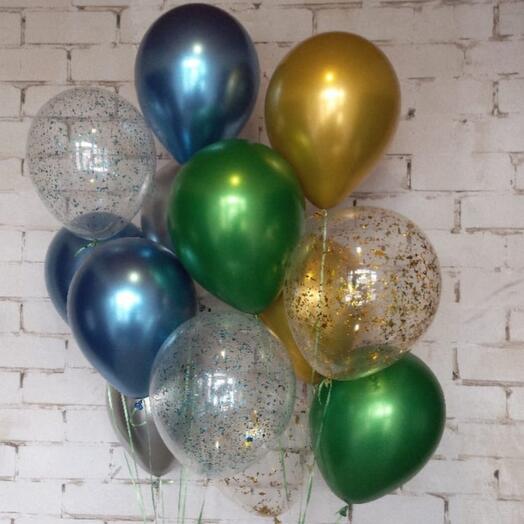 Фантан из 13 шаров ( 9 хром и 4 с конфети)