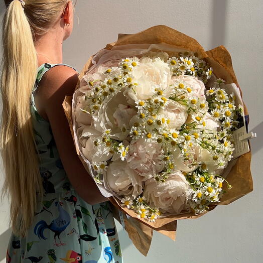 Bouquet Peony and Chamomile Fields