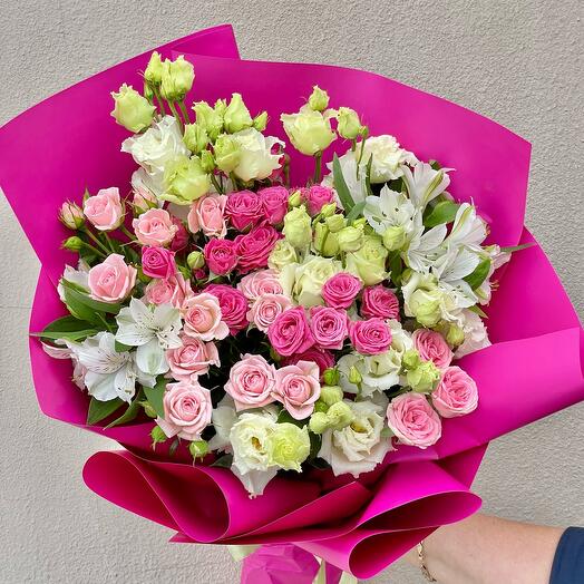 Букет «Радость встречи» кустовые розы, эустома