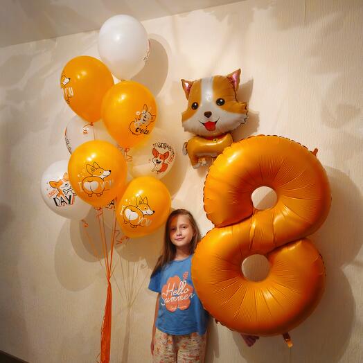 Набор с корги на 8 лет дочки,сына ,мальчика, девочки-12 шаров