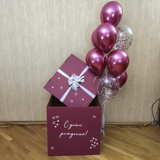 Коробка с шарами бордовая для леди