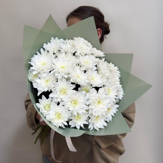 Моно из белых хризантем 7 веток