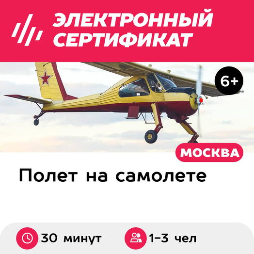 Подарочный сертификат Обзорный полет на самолете Вильга 35А для 1-3 человек (30 минут)