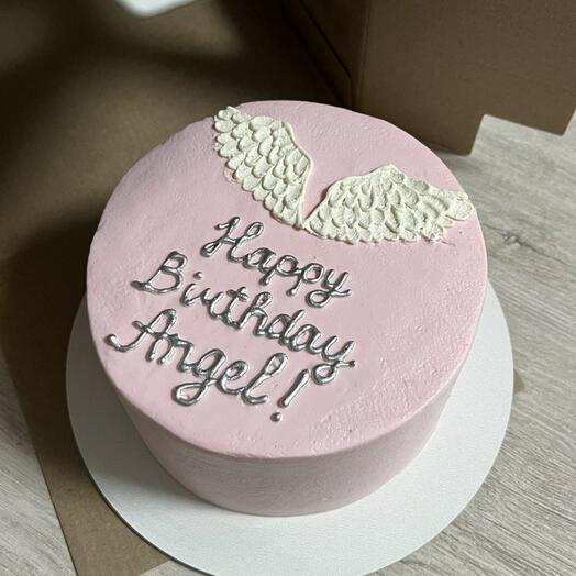 Торт на 1 кг с надписью "Happy Birthday, Angel", торт для девушки, торт для сестры, торт для дочки, торт для подруги