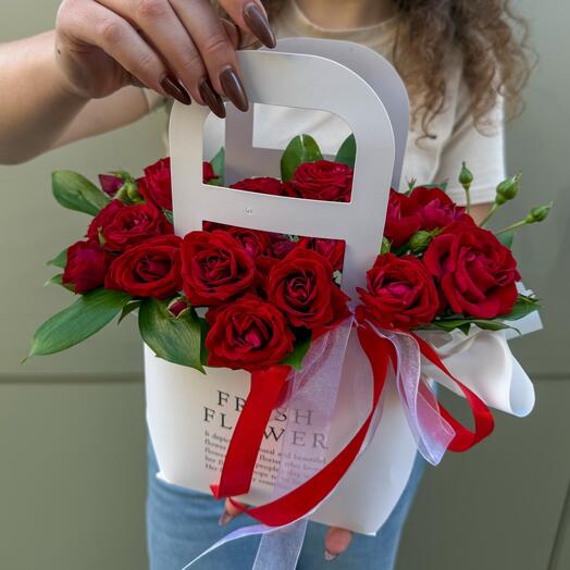 Flowers in a box bushy red rose