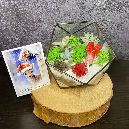 Новогодний флорариум «Икосаэдр с лошадкой» подарок