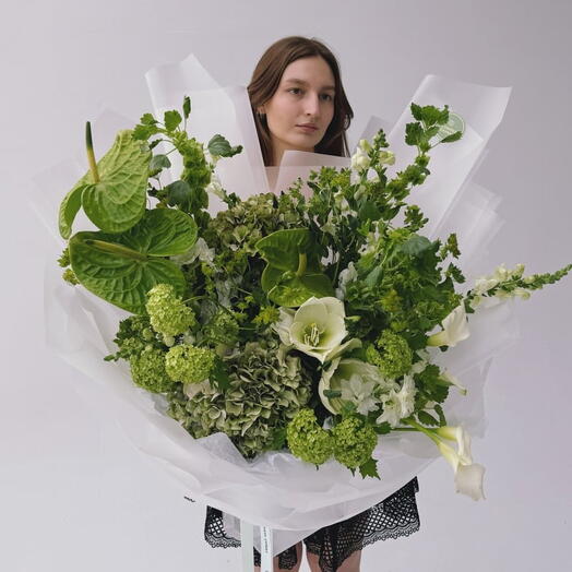 Букет с антуриумом, каллами, гортензиями и амариллисом