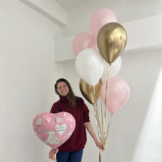 Шарики розово золотые и сердечко для мамочки