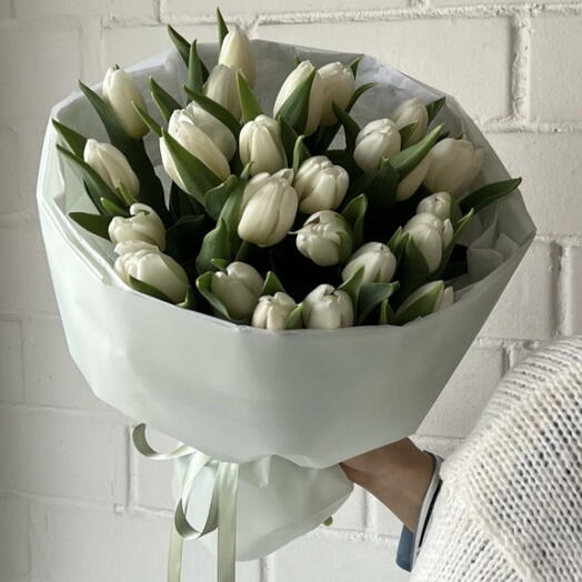 Bouquet of white tulips, 25 pcs