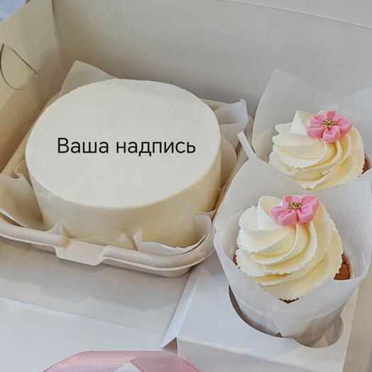 Набор бенто-торт "Ваша надпись" + 2 капкейка