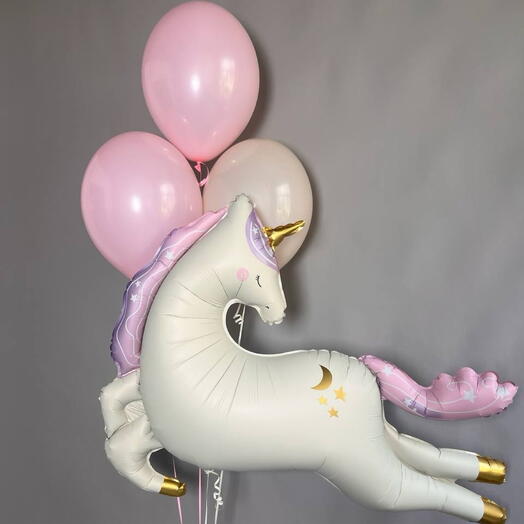 Нежные гелиевые шарики (3 шт) с фольгированным единорогом 🦄