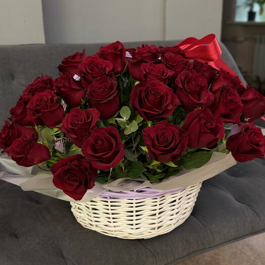 Basket with 51 red roses