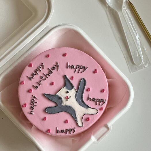 Бенто-торт с котом с котиком розовый на день рождения happy birthday подруге, другу