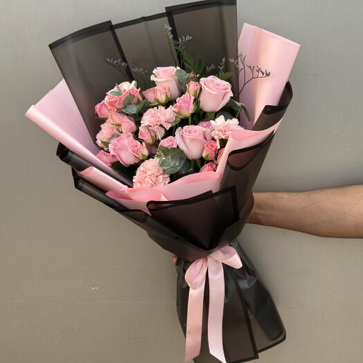 Pink Roses   Carnations Bouquet