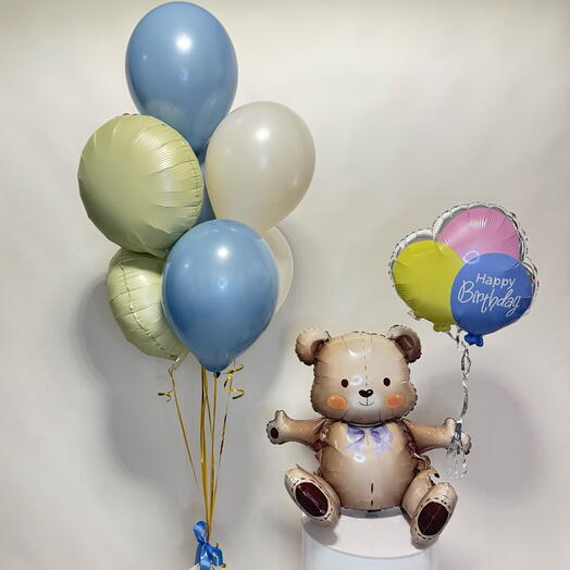 Воздушные шары для мальчика / девочки Мишка с шарами