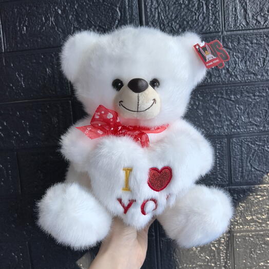 Игрушка, Белый Мишка с сердцем " I Love you "