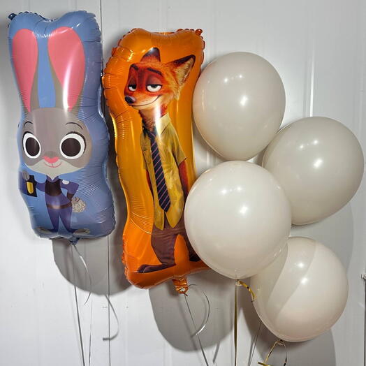 Шары воздушные Зверополис (заяц , лис, 5 молочных Шаров)