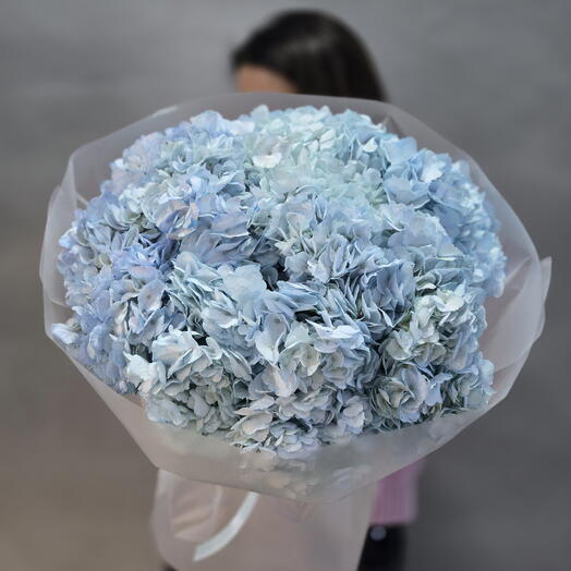 Пышный букет из 9 гортензий голубого цвета, размер M, от "Di_Flowerslab"