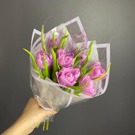 Лавандовый раф - букет из пионовидных тюльпанов S