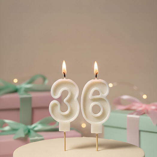 Свеча-цифра «36» молочная, 7 см, соевый воск, ручная работа
