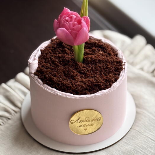 Торт с тюльпаном на 8 марта для мамы/бабушки