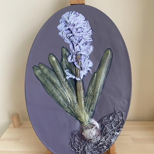 Панно настенное декоративное, Гиацинт, Темная Лаванда, Ботанический барельеф , Гипсовая картина