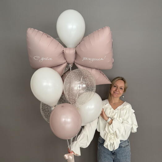 Шары на день рождения для девушки , для девочки, для подруги, для коллеги или для мамы с красным бантом