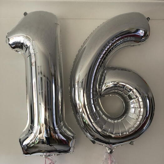 Шар шары цифры 16 лет серебро