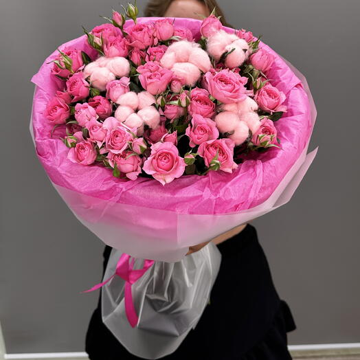 Букет малиновый закат с хлопком 💕