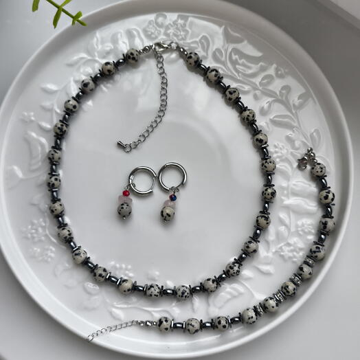 Комплект колье+браслет из натурального камня
