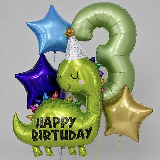 🦕 Набор шаров «Динозаврик Happy Birthday» с цифрой