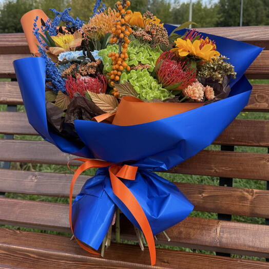 Букет дофамин ( подсолнух, леуко , зеленая гортензия 🍁💐🍂🌻🌻🌻