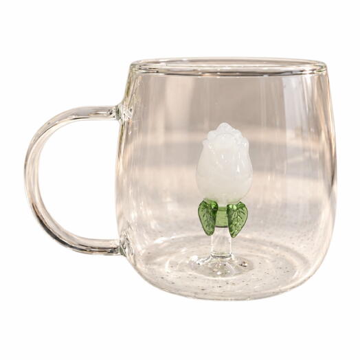 Стеклянная кружка с белой розой 8см подарок. Glass designed cup with white rose 8cm