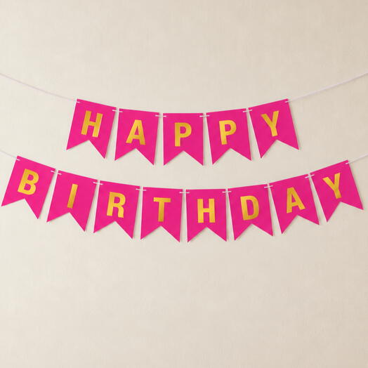 Гирлянда флажки Happy Birthday фуксия