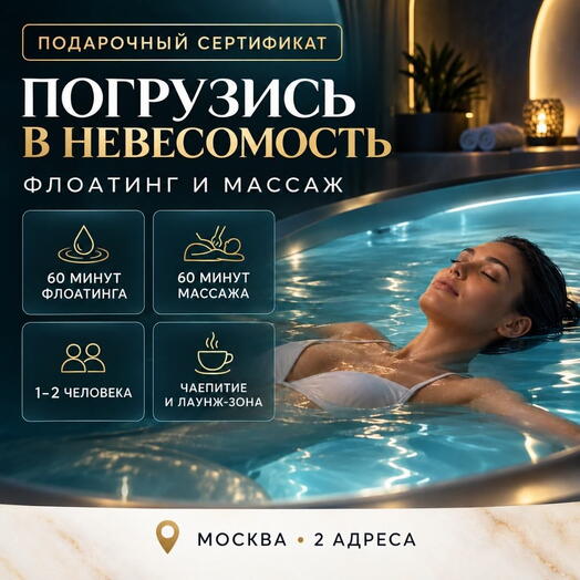 Подарочный сертификат «Флоатинг и массаж» (Пакет 1, 1 человек)
