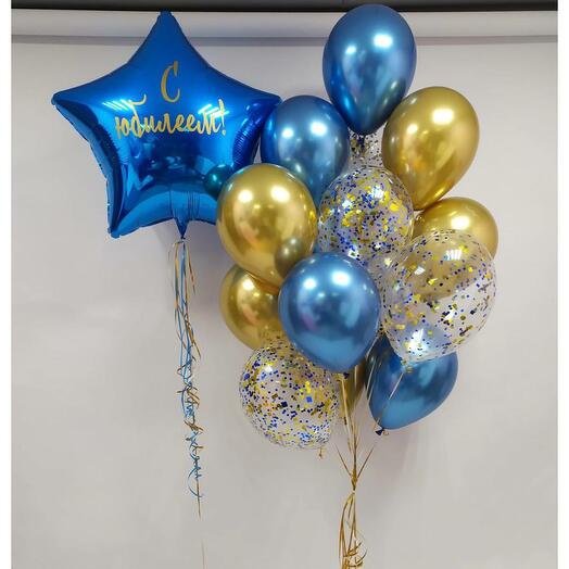 Balloons with helium for birthday, Blue star with Gold, 16pcs